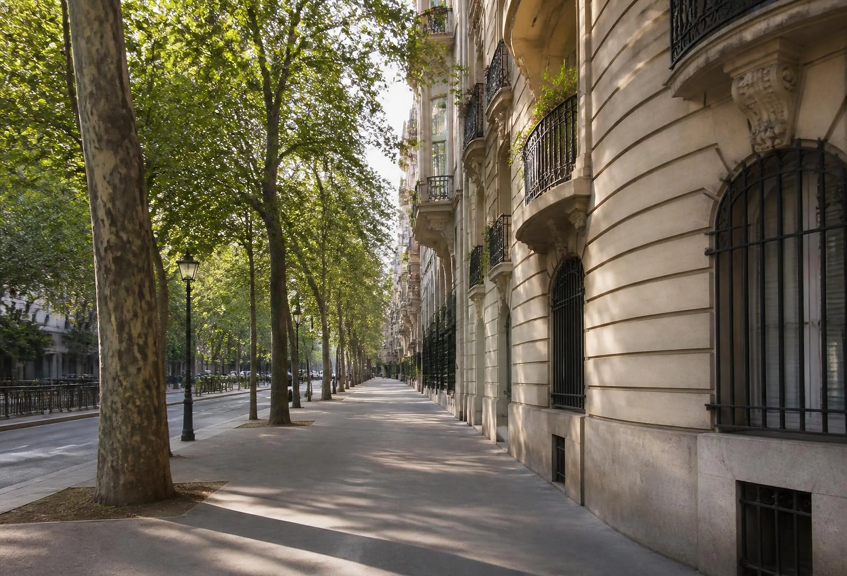 Large avenue résidentielle bordée de platanes et d'immeubles de standing dans le 16ᵉ arrondissement de Paris